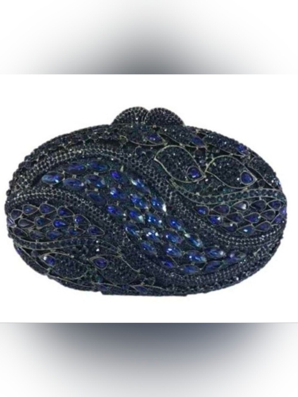 Black/Navy Oval Shaped Crystal Wedding Clutch Purse NWT